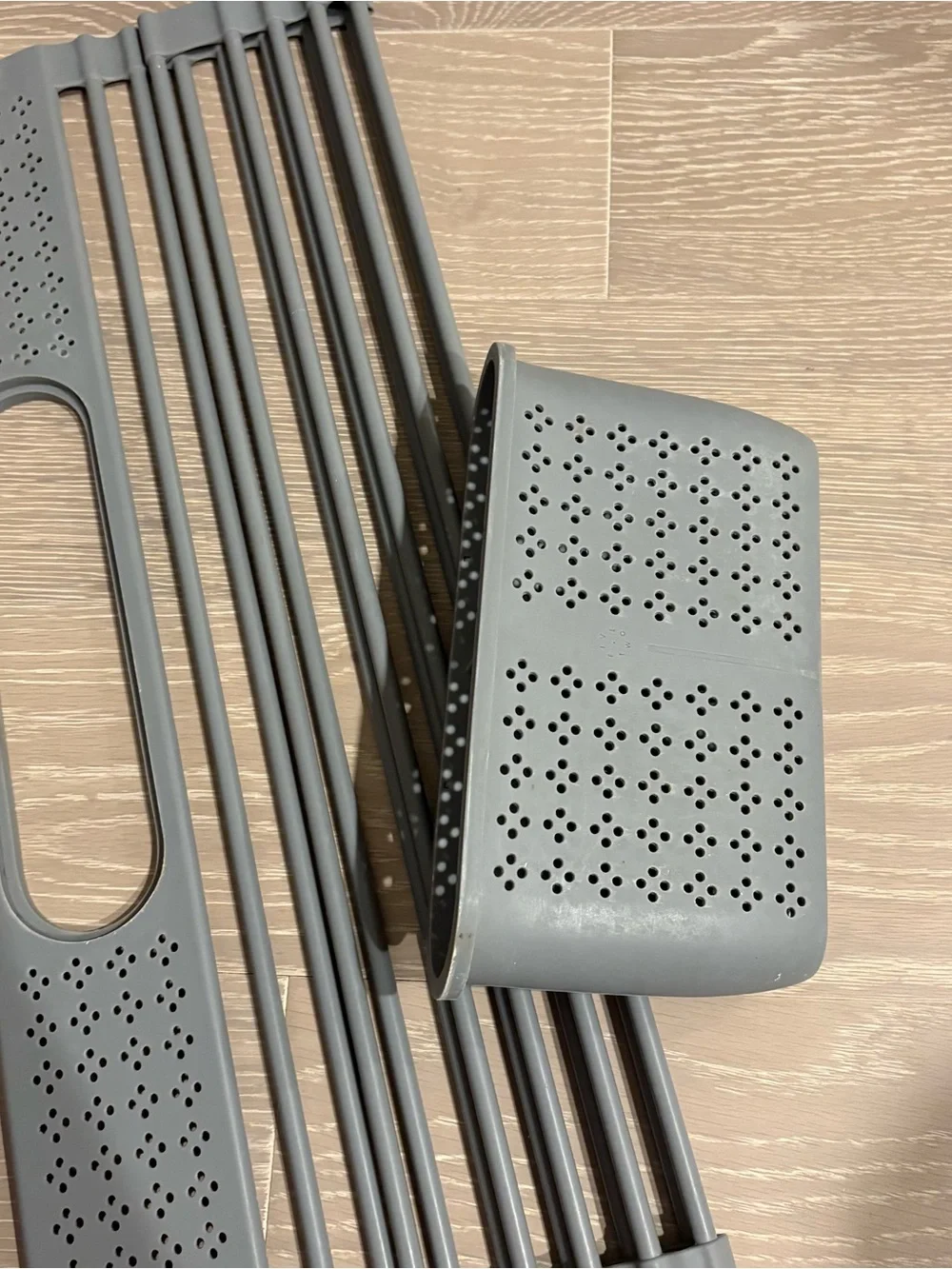Gray Over-Sink Roll-Up Dish Drying Rack with Utensil Holder